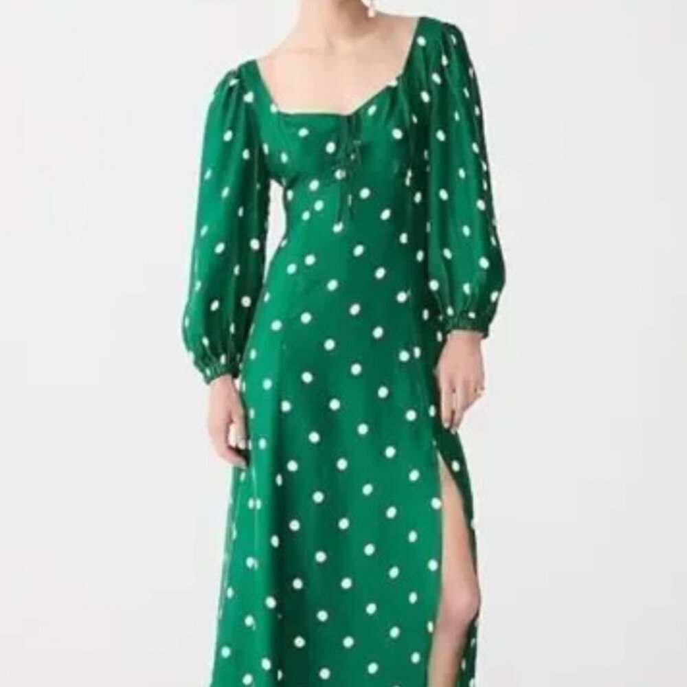 NWT JCREW Sweetheart long-sleeve midi dress in polka dot